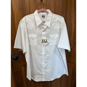 ELY CATTLEMAN Tall Man NWT Mens White Short Sleeve Western Shirt 3XLT Snap Front